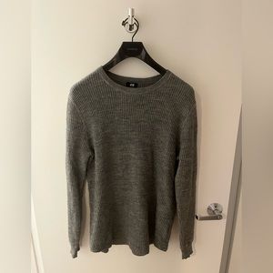 H&M Wool Blend Ribbed Crewneck Sweater - gray - large